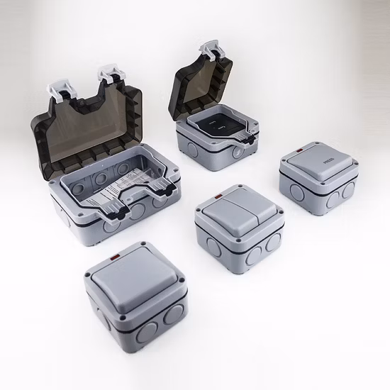 Nuevo Enchufe e interruptor de pared impermeable IP66 tipo UE para exteriores, 2 entradas,